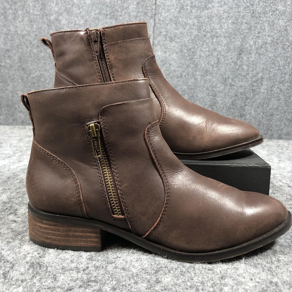 Crown‎ Vintage Cathy Ankle Booties Womens 8.5M Brown Leather Zip Block Heel - Picture 2 of 16
